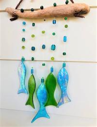 Driftwood Chime Fish x 5 Greens by Susan Frisbee